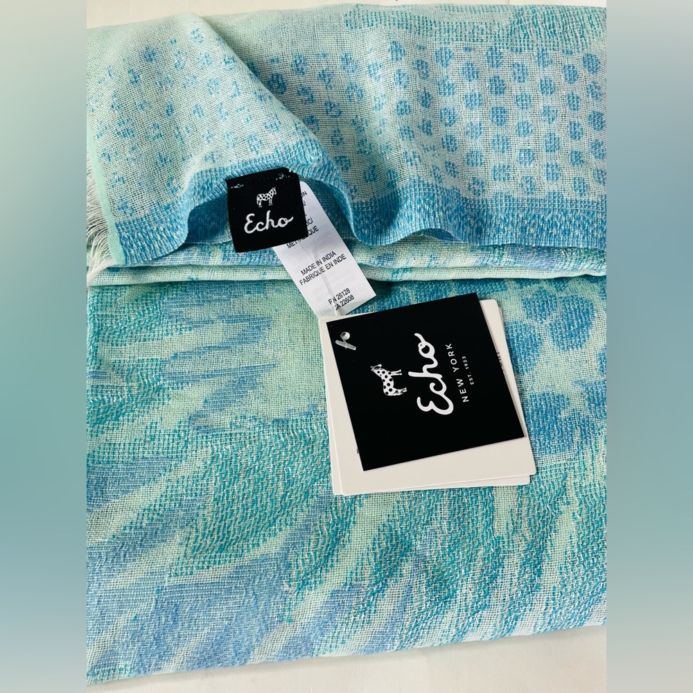 ECHO OVERSIZED Scarf WRAP Coverup shawl blue floral print NWT  33” x 64”